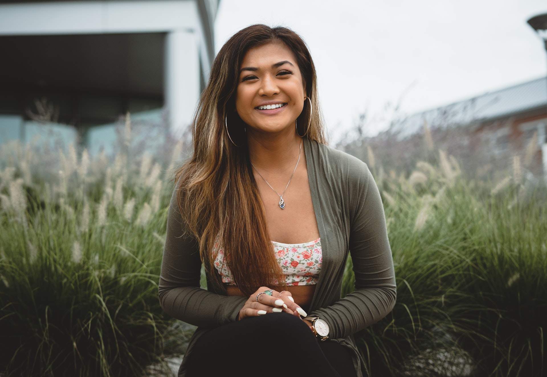 A woman smiling